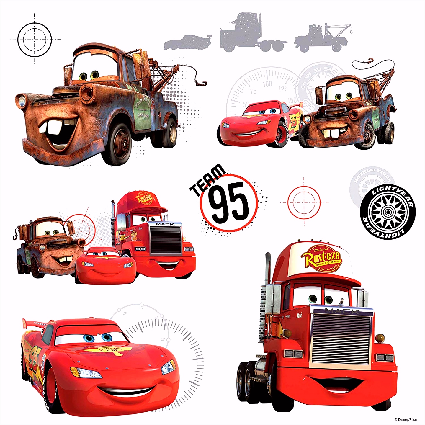 Amazon Roommates Rmk2614Slv Disney Pixar Cars Team 95 Peel