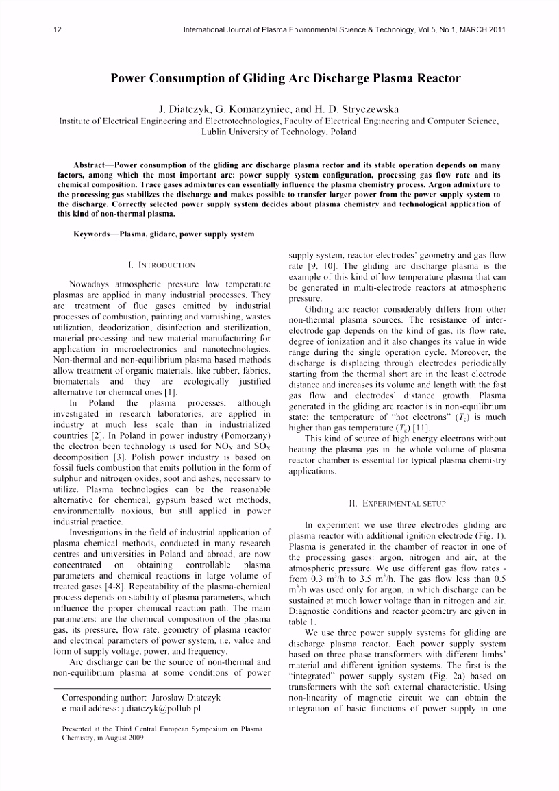 PDF Power consumption of gliding arc discharge plasma reactor