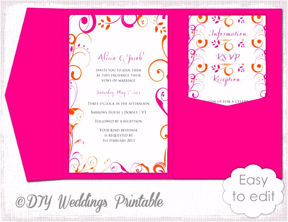 Pocket Wedding Invitation Template DIY pocketfold wedding