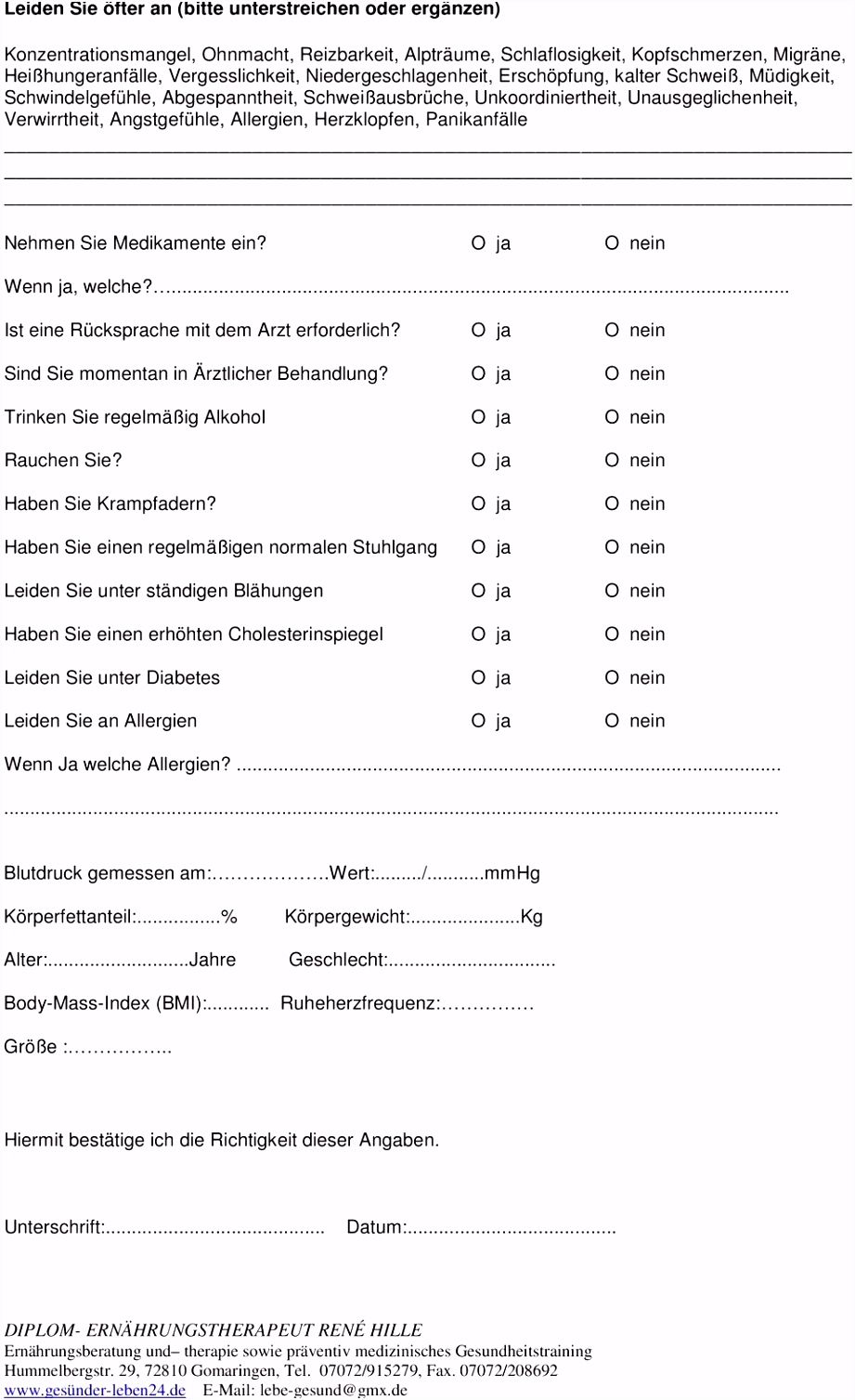 Anamnesebogen für Ernährungstherapie PDF