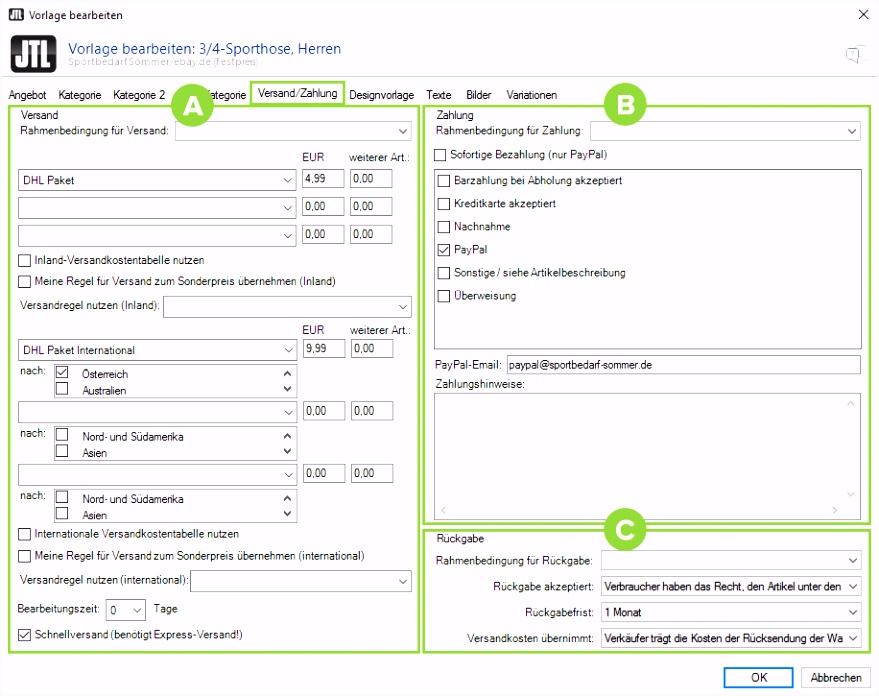 eBay Vorlage bearbeiten – JTL Guide