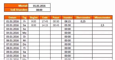 15 arbeitszeitnachweis excel