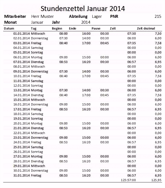 15 stundenzettel excel vorlage