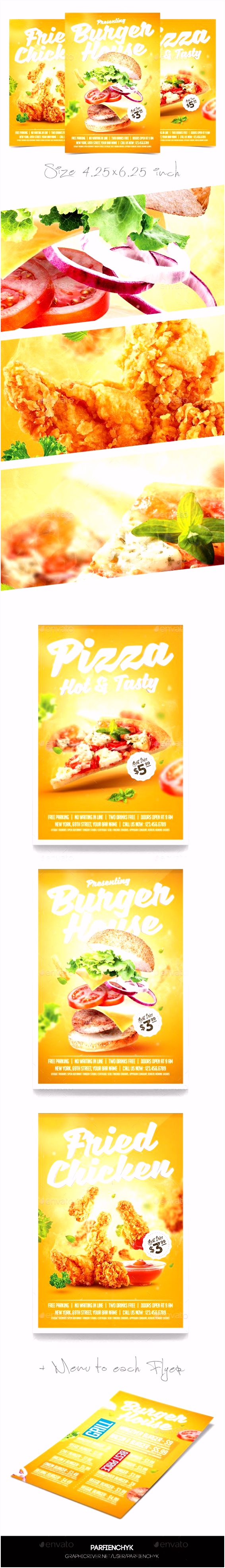 Pizza Chiken Burger Flyer Templates PSD Bundle