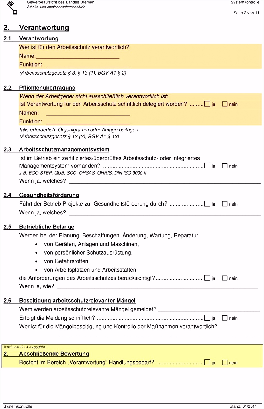 überprüfung der Arbeitsschutzorganisation Systemkontrolle 1