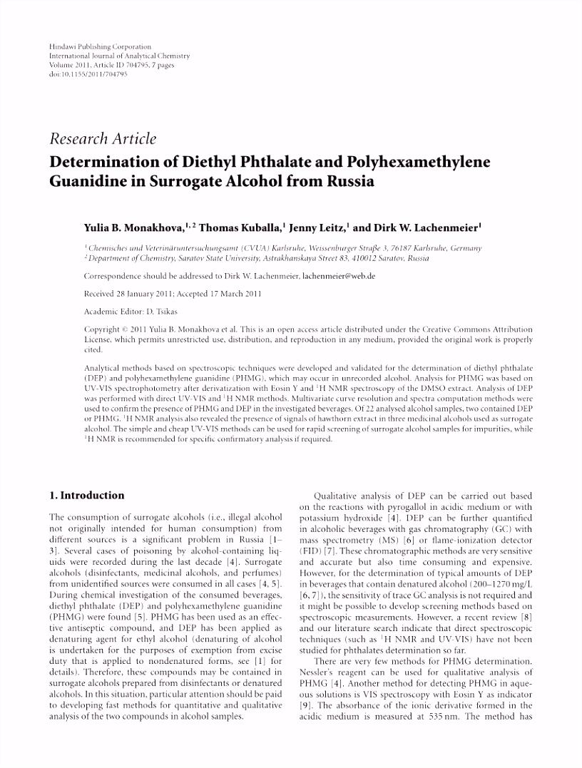 PDF Determination of Diethyl Phthalate and Polyhexamethylene