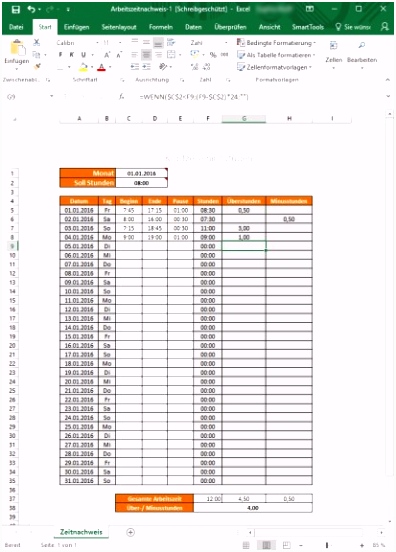 15 arbeitszeitnachweis excel