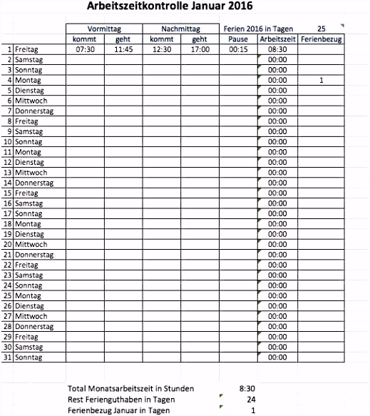 15 arbeitszeiterfassung vorlage