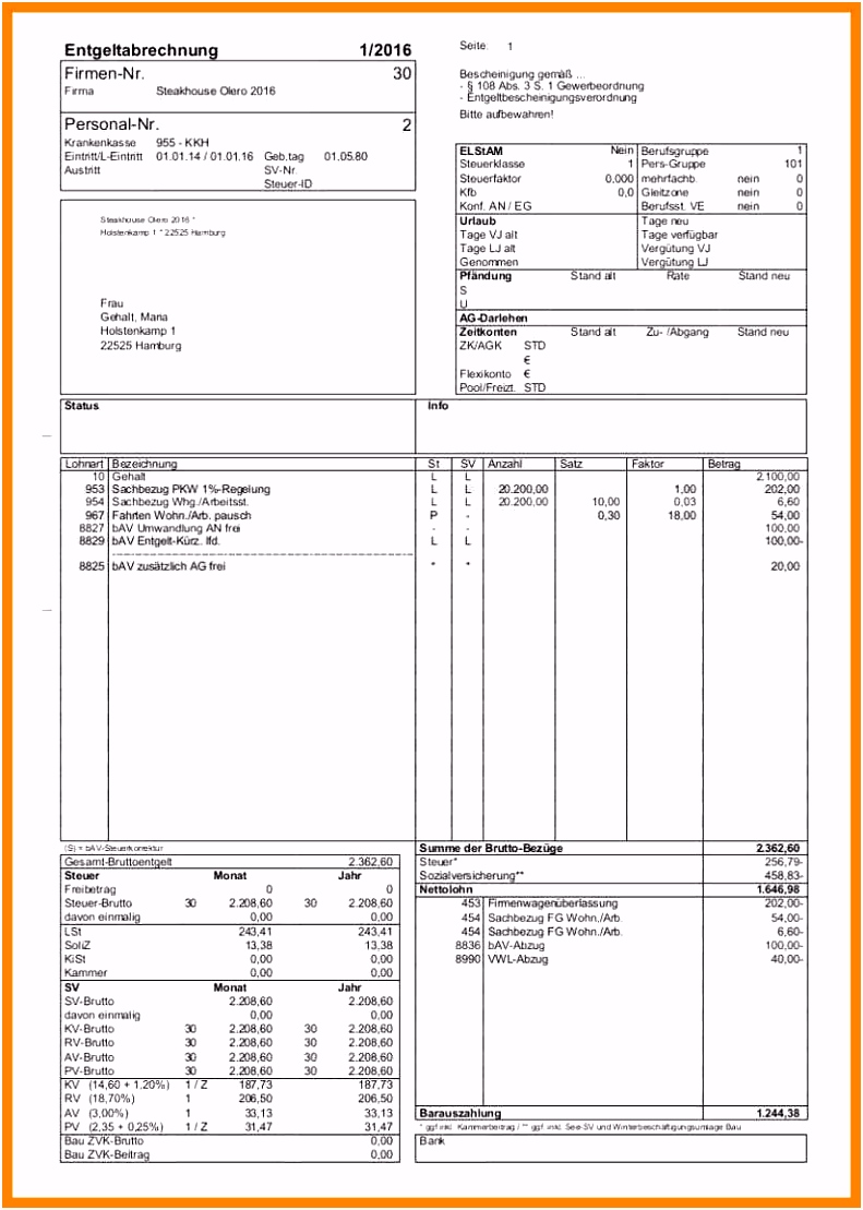 15 abrechnung der brutto netto bezüge formular