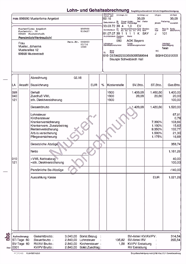 20 lohnabrechnung vorlage kostenlos