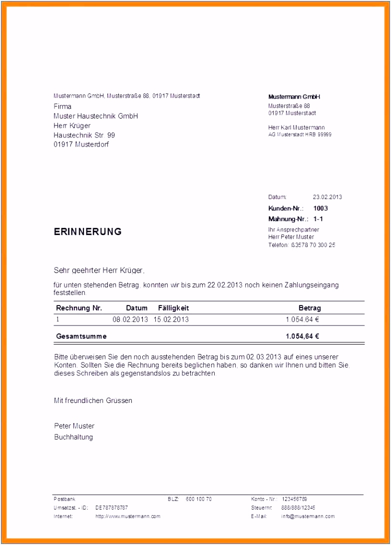 Zahlungserinnerung Mahnung Muster 7 1 Mahnung Vorlage