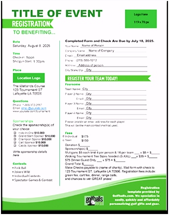 Free Golf Tournament Registration Form Template