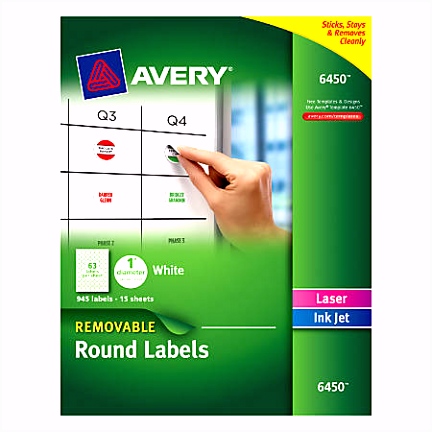 Avery Removable Round Multipurpose Labels 6450 1 Diameter White Pack