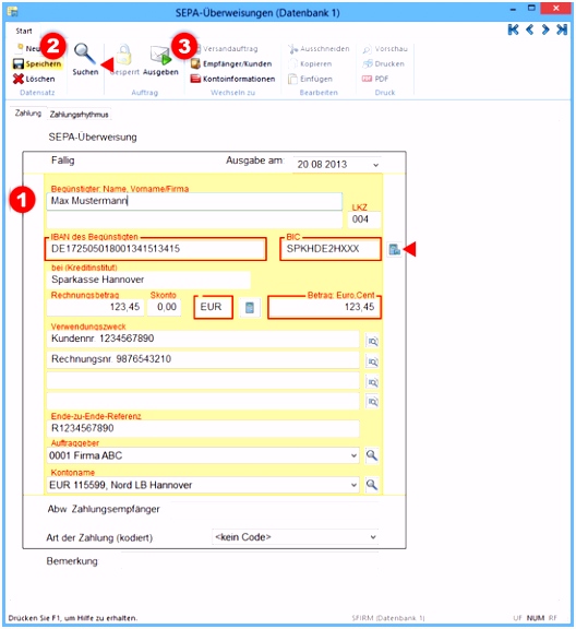 SEPA Zahlungen erfassen SFirm Professionelles Banking und